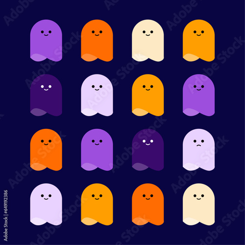 Illustration vectorielle d'Halloween. Fantômes d'Halloween colorés. Joli petit fantôme vectoriel pour la fête d'Halloween.