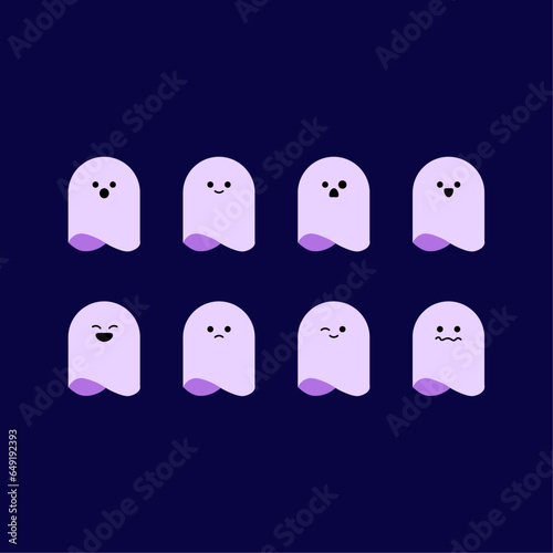 Illustration vectorielle d'Halloween. Fantômes d'Halloween colorés. Joli petit fantôme vectoriel avec différentes émotions pour la fête d'Halloween.