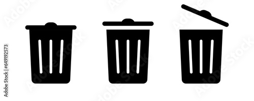 Trash can icon. Garbage symbol in black. Trash bin icons in vector