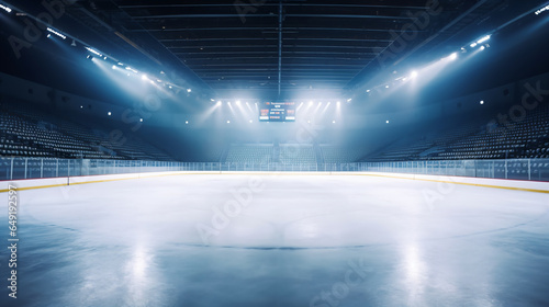 empty Hockey rink sport arena ice and light - Generative AI © seogi
