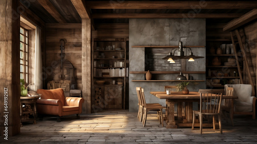 Home interior decoration ideas. interior of the house. Interior of a classic wooden house. © STOCK PHOTO 4 U