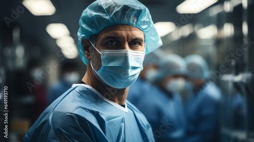 Rear view of a surgeon wearing a sterile gown or surgical gown while walking in the operating room.,Surgeon or doctor wearing protective clothing walking towards operating room in hospital. © ND STOCK