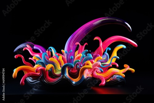 Futuristic creative shape, fiberglass very colorful and bright color. neon sculpture on a dark background