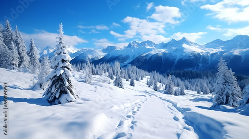 winter landscape in the mountains - Generative AI © seogi
