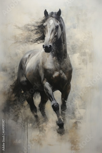 painting of a running horse, pink color, rich in texture canvases, gold and white, smooth, delicate washes