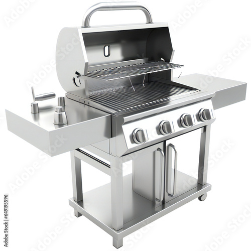 Outdoor chrome bbq grill isolated on transparent