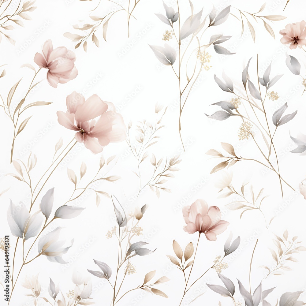 Obraz premium Seamless pattern with watercolor flowers. Template design for textiles, interior, clothes, wallpaper. Botanical art.