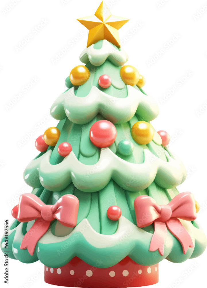 Cute Christmas tree on white background. Generative AI. Cute Christmas tree on white background. Generative AI.