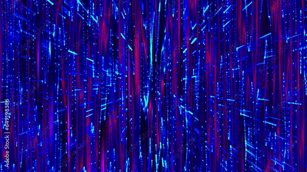 Neon laser rays print. Glowing light blue, fuchsia pink, bright blue abstract background. Space tunnel. Futuristic web banner, intro, opener. IT, cyber security concept. Digital era. Loop animation 4k