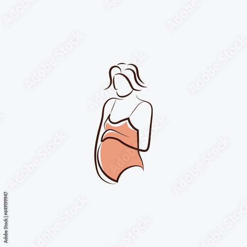modern Empowering Motherhood Logo design vector illustration with line art and outline styles for pregnancy healthcare business. 