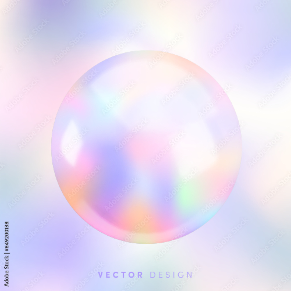 Realistic 3d holographic sphere. Vector glossy gradient ball, Iridescent round shape render on vibrant colorful background. Abstract element trendy neon design