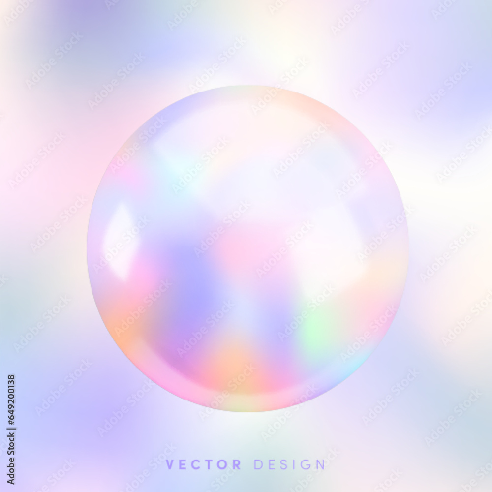 Fototapeta premium Realistic 3d holographic sphere. Vector glossy gradient ball, Iridescent round shape render on vibrant colorful background. Abstract element trendy neon design