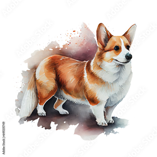 Corgi dog made using watercolor technique. Sitting small dog realistic on a white background. High quality illustration