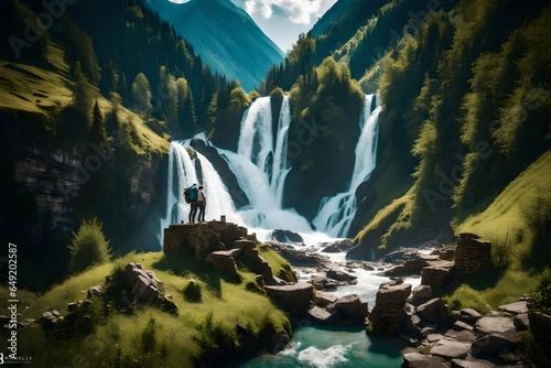waterfall in the mountains Generative AI