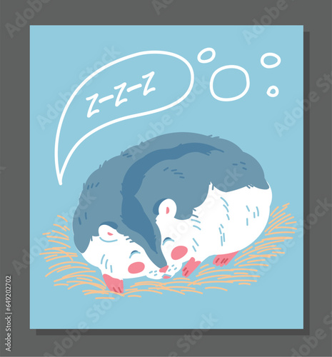Squared banner with cute sleeping hamster flat style, vector illustration