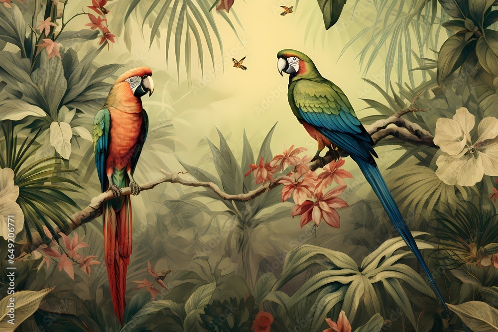 Red and green parrot illustration 