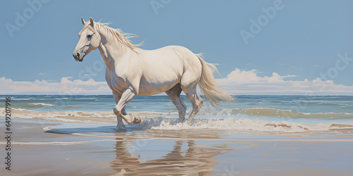 white horse on the beach © Khtran