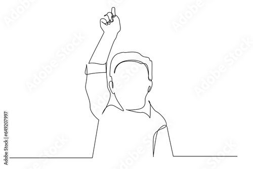 young little student classroom school teacher asks a question student asks permission to answer raises her hand line art