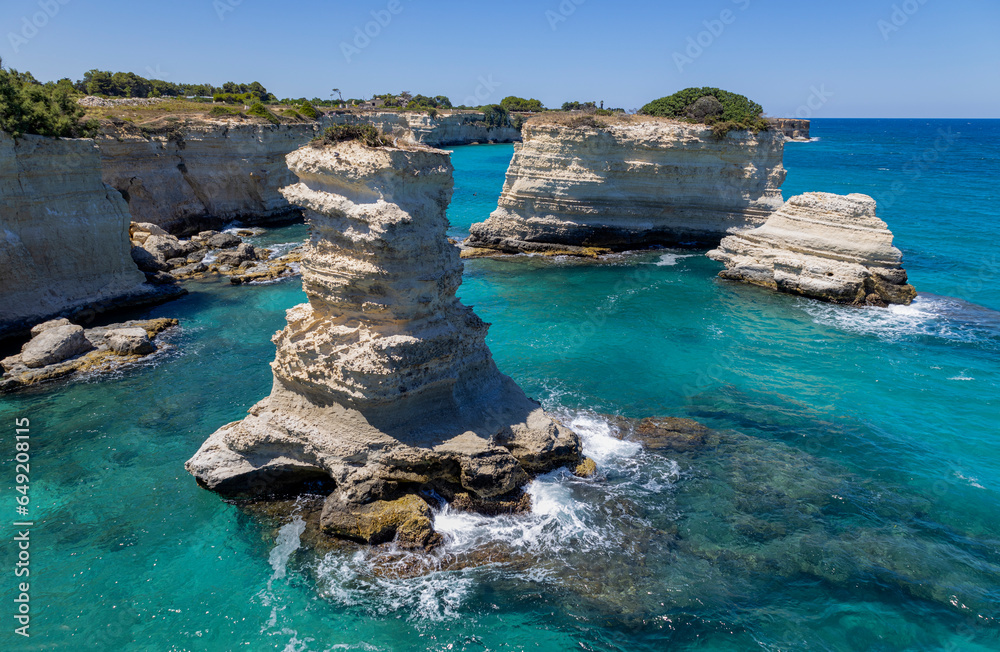 The cliffs and stacks of Sant'Andrea in Melendugno, region of Salento, province of Lecce, Puglia, Italy