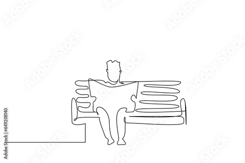 mature man reading newspaper on park bench lifestyle line art design