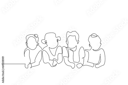 group of little kids lying on the ground together posing laughing, primary school children playing in the park line art