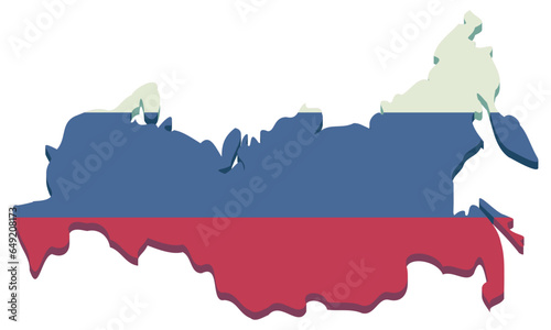 3D map of Russia in Russian flag colors in flat cut design style