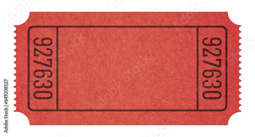 Vintage paper red blank ticket isolated on transparent background.