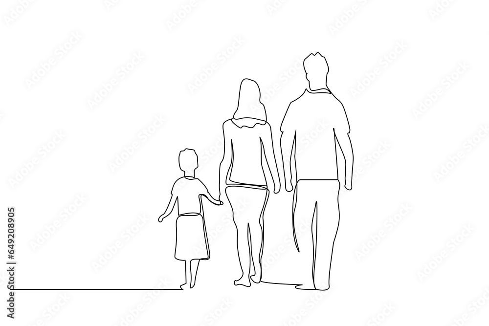 mother father daughter son family walking outside together lifestyle line art design
