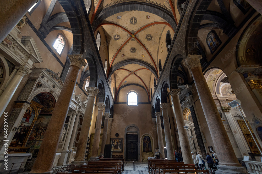GENOA, ITALY, MAY 23, 2023 - Inner of Santa Maria di Castello of Genoa in the historic centre of Genoa, Italy