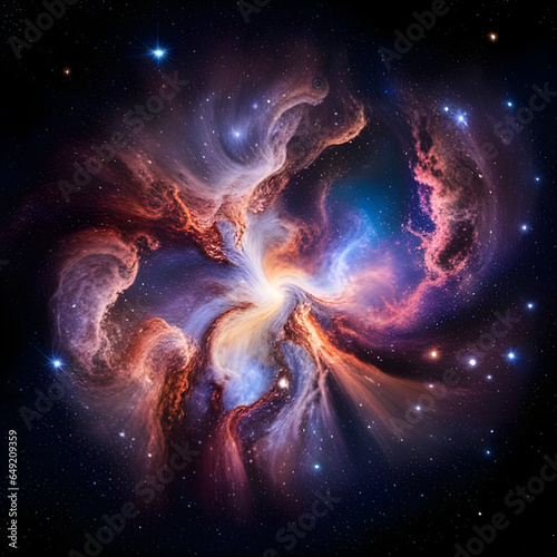 Man running across endless universe with sparkling stars, galaxies, and nebulas in outer space. Amazing Cosmos Background. Digital illustration. CG Artwork Background