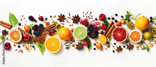 Aromatic spices collection, christmas decoration, falling igredients for mulled wine isolated on white background