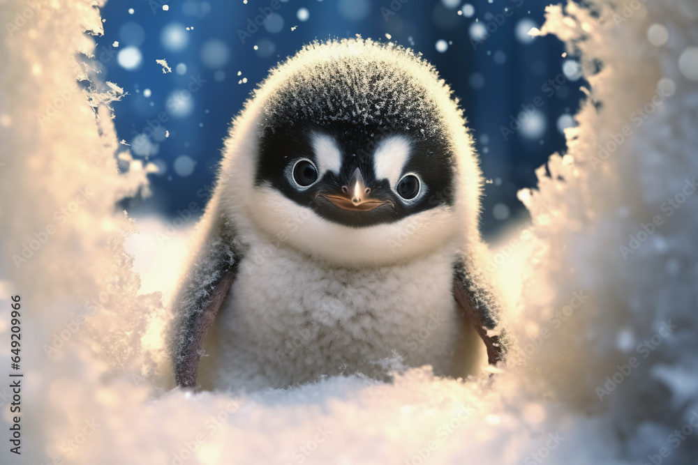 baby penguin in the snow, winter holiday concept. Generative Ai baby penguin in the snow, winter holiday concept. Generative Ai