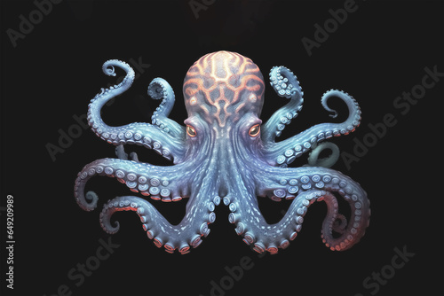 octopus on black background. Generative Ai