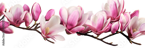Elegant magnolia blooms with velvety petals on white background