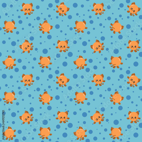 Funny kawaii cat seamless pattern background. Colored decorative endless flat vector backdrop animal tracery for fabric, cloth, print, backsplash, textile or wrapping paper