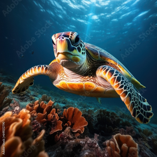 Turtle in its Natural Habitat, Wildlife Photography, Generative AI