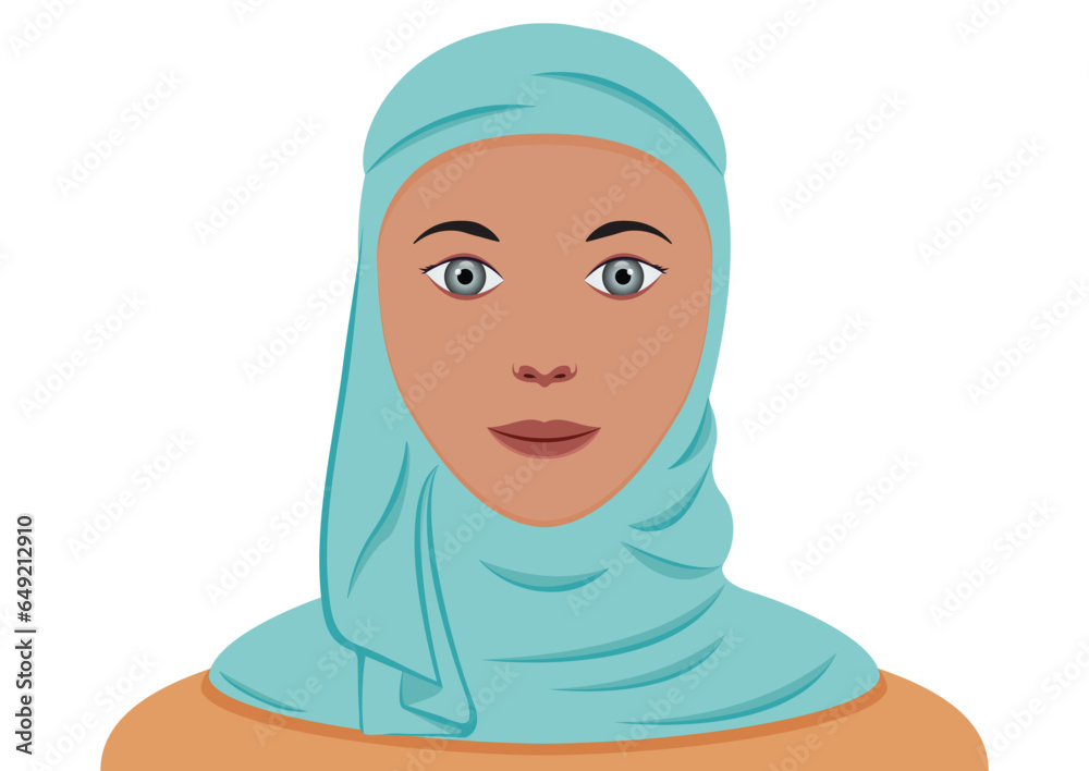 Muslim female character vector illustration isolated on white background Muslim female character vector illustration isolated on white background