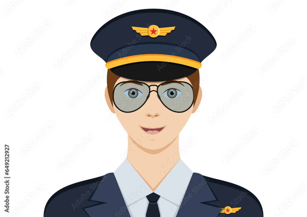 Portrait of an airline pilot captain clipart vector on white background Portrait of an airline pilot captain clipart vector on white background