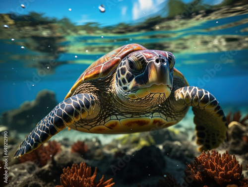 Turtle in its Natural Habitat, Wildlife Photography, Generative AI