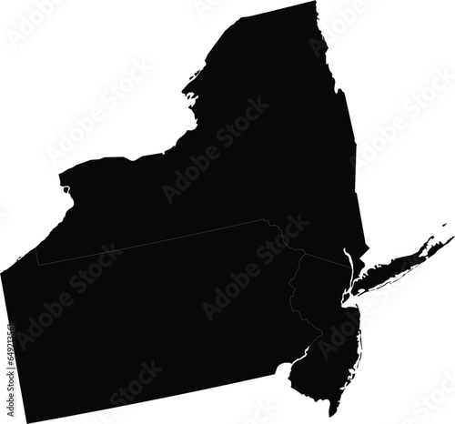 Black Map of US federal states of Mid-Atlantic region of United States of America