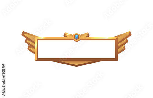 Golden rectangular shape frame decorated with gem, vector cartoon bronze evolution level border for interface RPG gaming