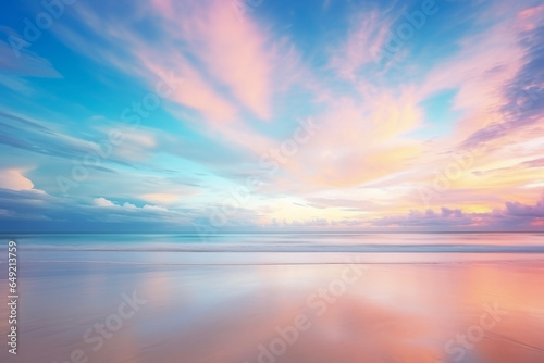 tropical sea and sand beach in the background of a beautiful sunset sky with long exposure clouds. travel concept of vacation and holiday. 