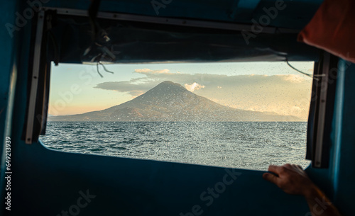 Lake Atitlan in Guatemala. San Pedro Volcano and Toliman Volcano in the background