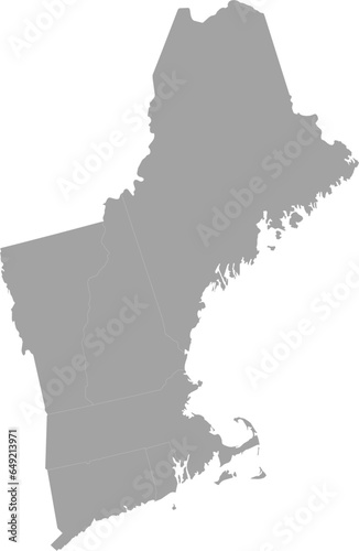 Gray Map of US federal state of New England region of United States of America