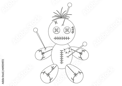 Black and white Voodoo doll with stitches and needles vector
