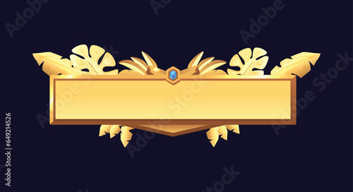 Metal frame board with embossed leaves, realistic vector illustration isolated.