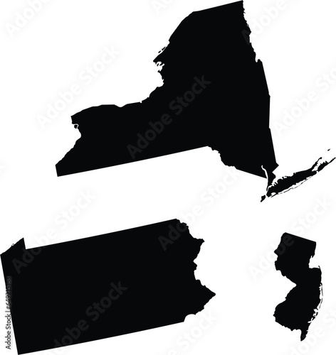 Black Map of US federal states of Mid - Atlantic region of United States of America