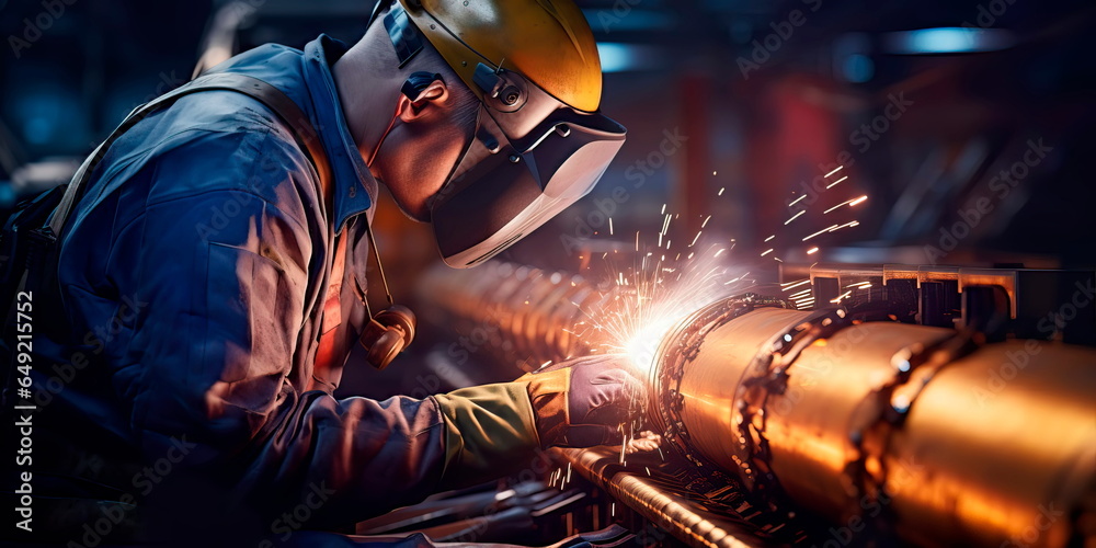 skilled welders joining sections of the pipeline to ensure a secure connection. Generative AI