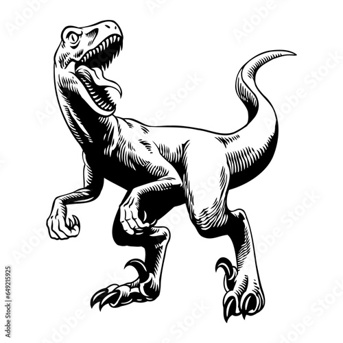 Roaring Raptor Illustration in Black and White
