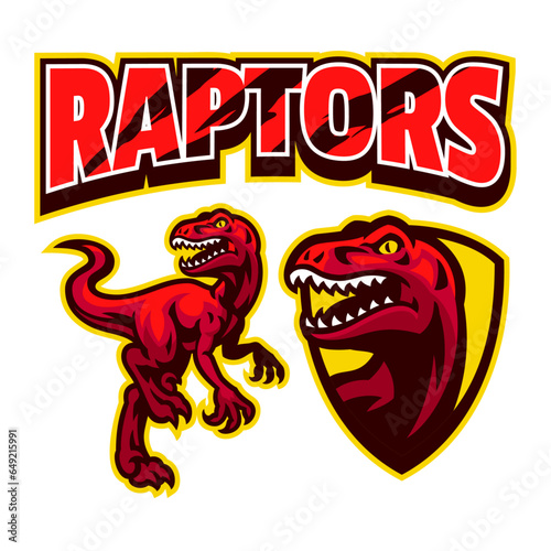 Set of Raptor Dinosaurs Mascot Logo Style